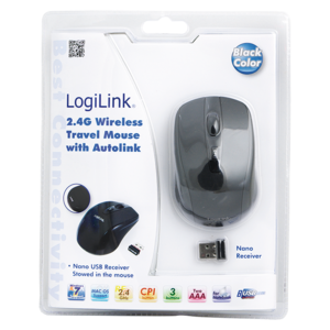 Logilink | Maus optisch Funk 2.4 GHz | bezvadu | 2.4GH bezvadu mini pele ar autolink | Black