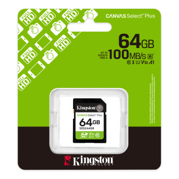 Kingston Canvas Select Plus | 64 GB | SD | Flash atmiņas klase Class 10, UHS-I, U1/U3, Video Class 10/30