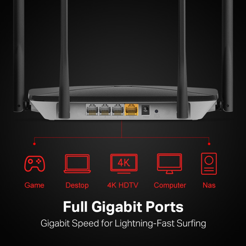Mercusys | AC1300 bezvadu divjoslu gigabitu maršrutētājs | AC12G | 802.11ac | 400+867 Mbit/s | 10/100/1000 Mbit/s | Ethernet LAN (RJ-45) porti 3 | Mesh atbalsts Nē | MU-MIMO Jā | Bez mob. platjoslas | Antenas tips 4xfiksētas | Nē