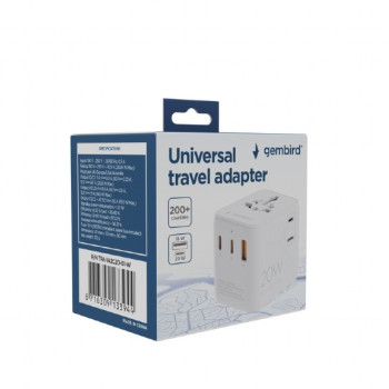 Gembird Universāls ceļojumu barošanas adapteris | TPA-1A2C20-01-W | 20 W | Ceļojumu adapters