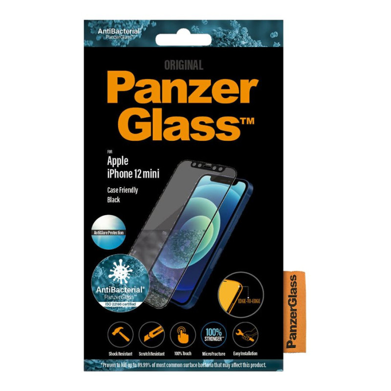 PanzerGlass | Anti-Glare AB | Apple | iPhone 12 mini | Stikls ar rūdīšanu | Melns | Draudzīgs maciņiem | Anti-atspīduma ekrāna aizsargplēve