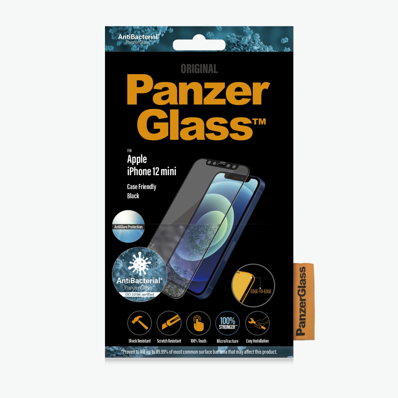 PanzerGlass | Anti-Glare AB | Apple | iPhone 12 mini | Stikls ar rūdīšanu | Melns | Draudzīgs maciņiem | Anti-atspīduma ekrāna aizsargplēve