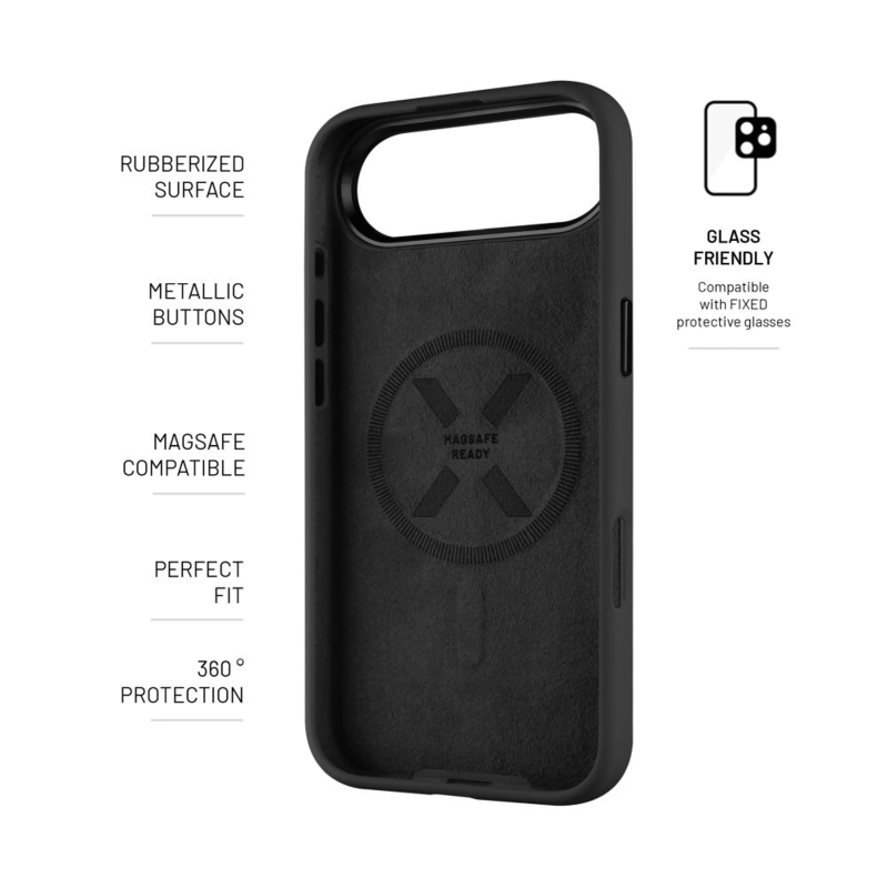 Fixed MagFlow | Aizmugures vāks | Apple | iPhone Air | Šķidrais silikons | Melns