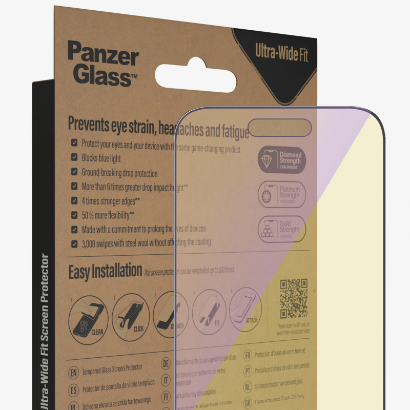 PanzerGlass | Ekrāna aizsargstikls | Apple | iPhone 14 Pro | Stikls | Melns | Ultra-Wide Fit; Skrāpējumiem izturīgs; Triecienizturīgs; Viegla uzstādīšana; Pret zilās gaismas; Aizsargā acu veselību; Dimanta cietība; Pretmikrobiāls; Pirkstu nospiedumu izturīgs | Pret zilās gaismas