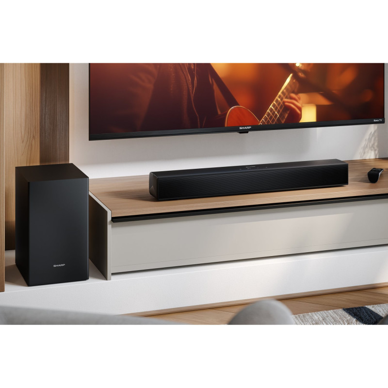 Sharp kompakts 2.1 skaņas josla ar bezvadu zemfrekvences skaļruni | HT-SBW121 | 240 W | Bluetooth | Bezvadu savienojums | Melns