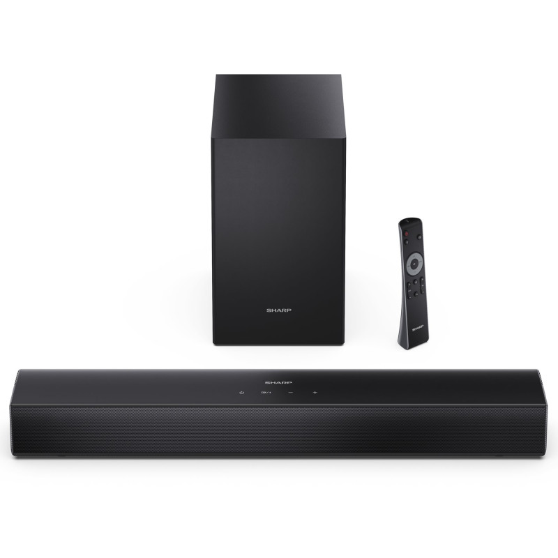 Sharp kompakts 2.1 skaņas josla ar bezvadu zemfrekvences skaļruni | HT-SBW121 | 240 W | Bluetooth | Bezvadu savienojums | Melns