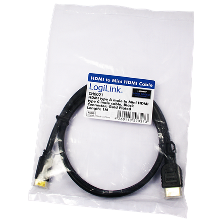 Logilink | HDMI uz Mini-HDMI High Speed | CH0021 | HDMI spraudnis (tips A) | Mini-HDMI spraudnis (tips C) | HDMI uz HDMI | 1 m