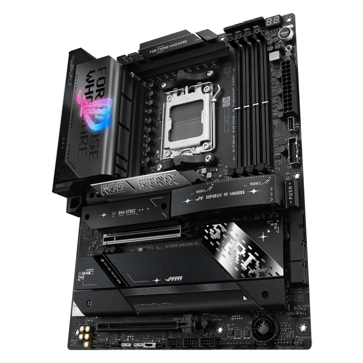 Asus ROG STRIX X870E-E GAMING WIFI | Procesoru saime AMD | Procesora ligzda AM5 | DDR5 | Atbalstītie cietā diska interfeisi SATA, M.2 | SATA savienotāju skaits 4
