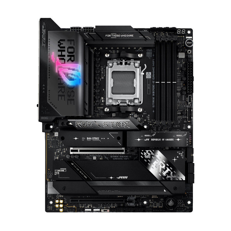 Asus ROG STRIX X870E-E GAMING WIFI | Procesoru saime AMD | Procesora ligzda AM5 | DDR5 | Atbalstītie cietā diska interfeisi SATA, M.2 | SATA savienotāju skaits 4