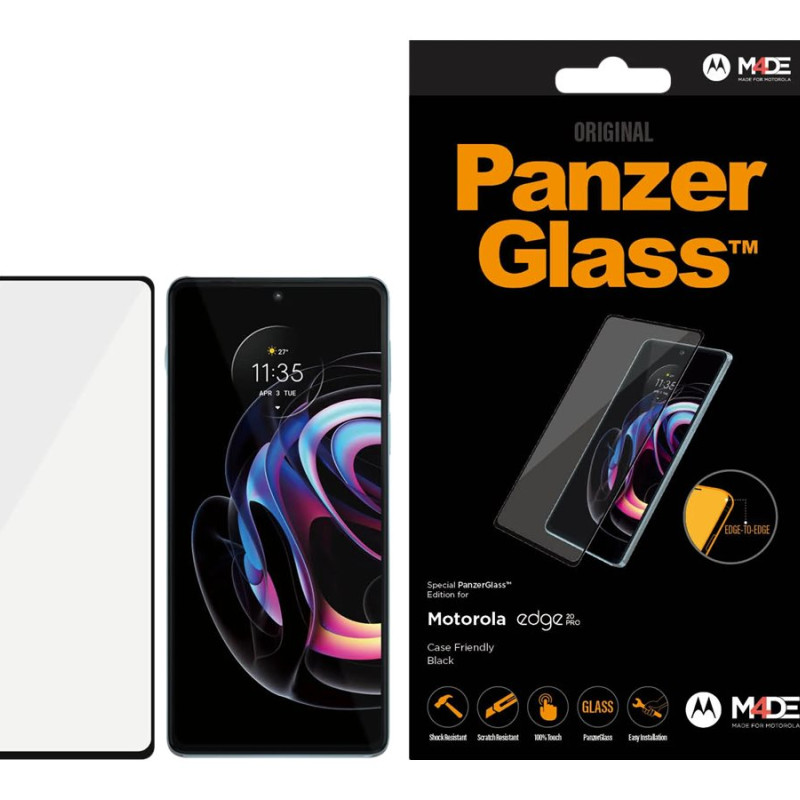 PanzerGlass | Ekrāna aizsargs | Motorola | Edge 20 Pro | Stikls | Melns | Pilna rāmja pārklājums; 100% skāriena saglabāšana; Apaļas malas | Saderīgs ar vāciņiem