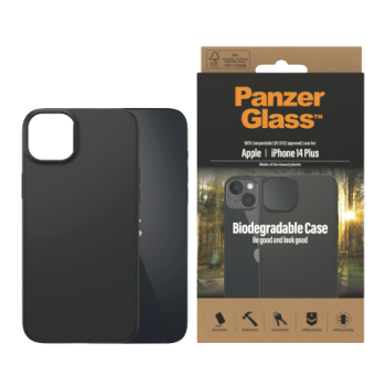 PanzerGlass | Biodegradable Case | Aizmugures aizsardzība | Apple | iPhone 14 Plus | Bio-bāzēts plastmasa | Melns | Saderīgs ar bezvadu uzlādi; Militārā klases standarts; 100% kompostējams