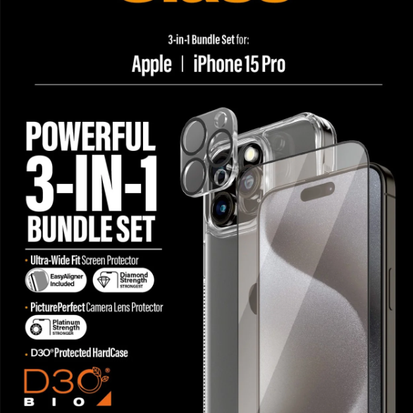 PanzerGlass | Panzerglass 3-in-1 Pack | iPhone | iPhone 15 Pro | Clear | PicturePerfect kameras lēcas aizsargs, bezvadu uzlādei saderīgs HardCase un Ultra-Wide Fit ekrāna aizsargs