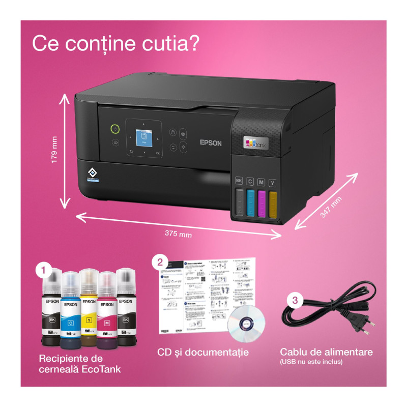Epson | Daudzfunkcionālais printeris | EcoTank L3560 | Tintes | Krāsu | Tintes daudzfunkcionālais printeris | A4 | Wi-Fi | Melns