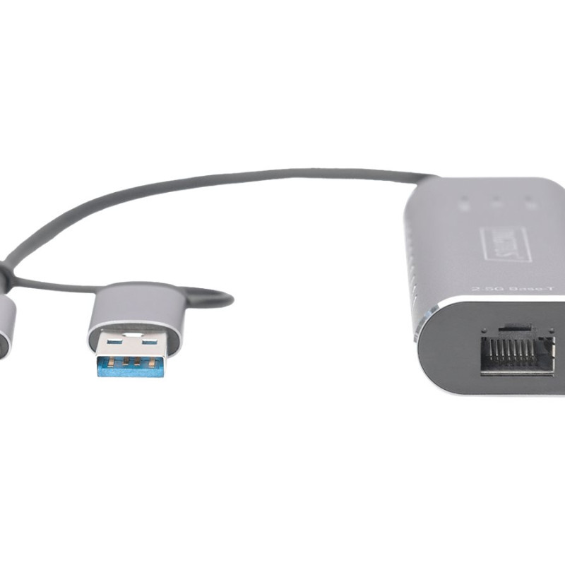 Digitus | USB Type-C Gigabit Ethernet Adapter 2.5G, USB-C + USB A (USB3.1/3.0) | DN-3028 | USB3.0/USB C 3.1 to 2.5G Ethernet Adapter