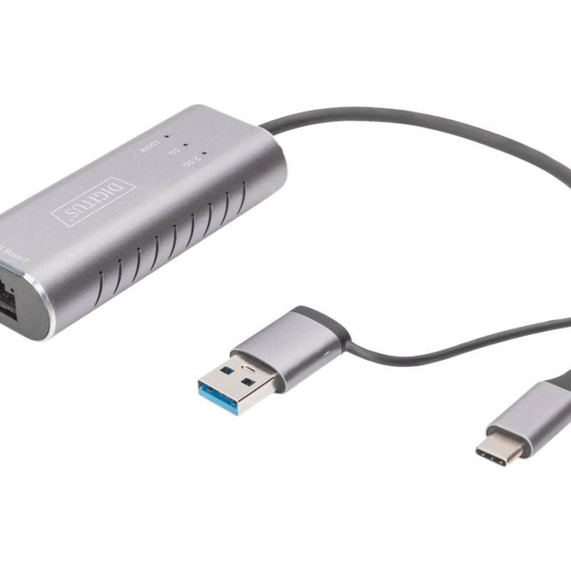 Digitus | USB Type-C Gigabit Ethernet Adapter 2.5G, USB-C + USB A (USB3.1/3.0) | DN-3028 | USB3.0/USB C 3.1 to 2.5G Ethernet Adapter