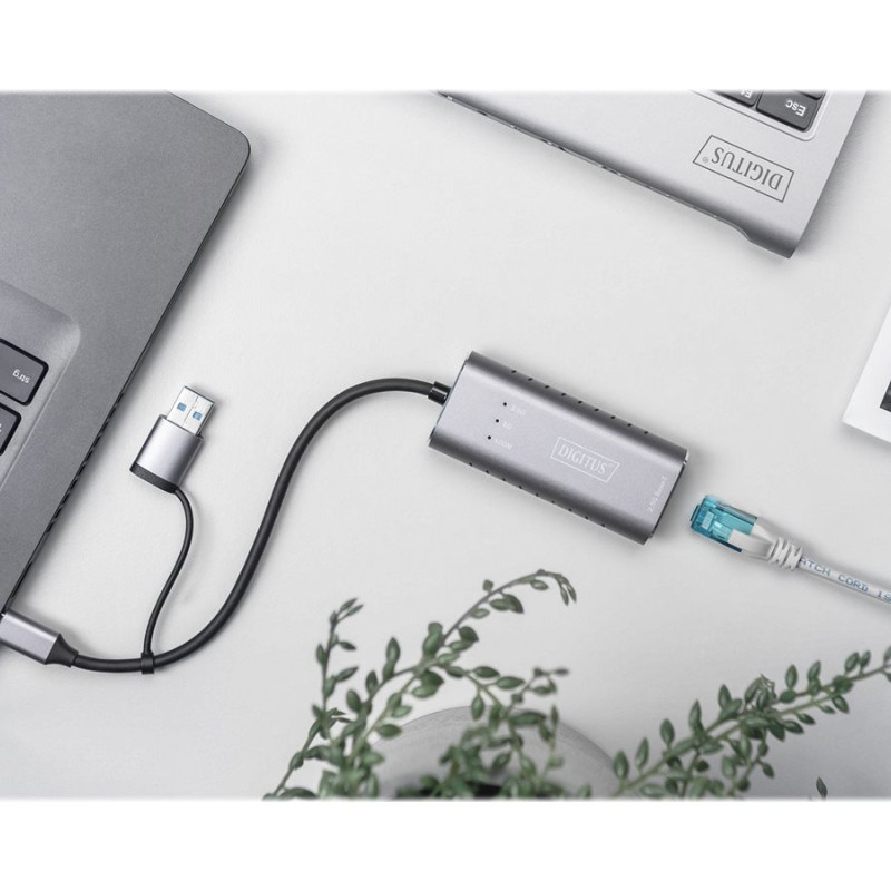 Digitus | USB Type-C Gigabit Ethernet Adapter 2.5G, USB-C + USB A (USB3.1/3.0) | DN-3028 | USB3.0/USB C 3.1 to 2.5G Ethernet Adapter