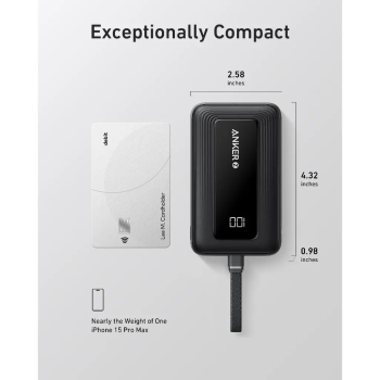 Anker power bank ar iebūvētu USB-C kabeli | A1688H11 | 10000 mAh | Melns