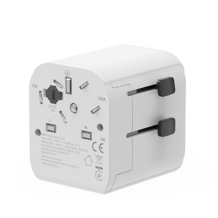 Gembird EU uz universālu ceļojumu strāvas adapteri, 12W | TPA-EU2A12-01-W | 5 V