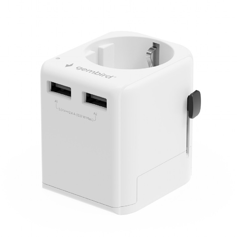 Gembird EU uz universālu ceļojumu strāvas adapteri, 12W | TPA-EU2A12-01-W | 5 V