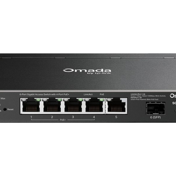 TP-Link SG2206MP Omada Access 6-portu Gigabit slēdzis ar 4 PoE+ portiem | TP-LINK
