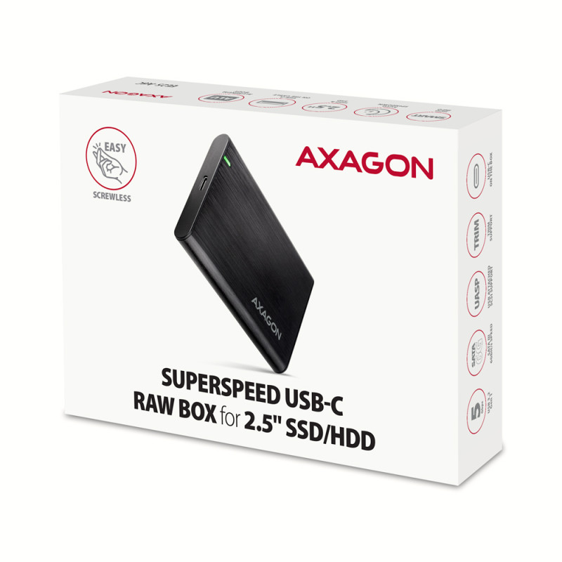 AXAGON Skrūvju brīva alumīnija USB 3.2 Gen 1 - SATA 6G ārējā kārba 2.5