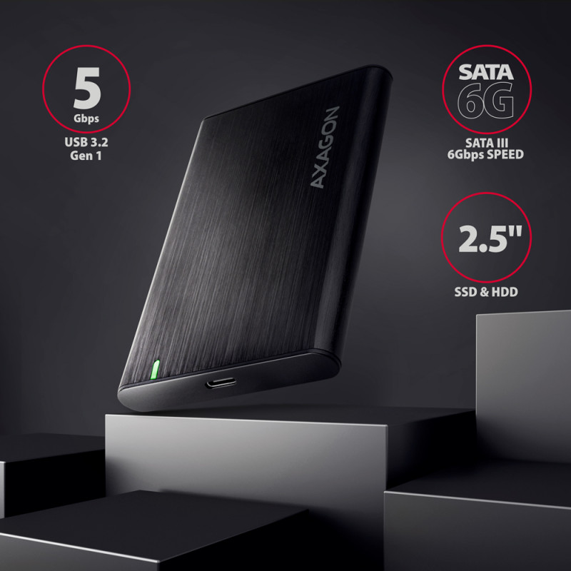 AXAGON Skrūvju brīva alumīnija USB 3.2 Gen 1 - SATA 6G ārējā kārba 2.5