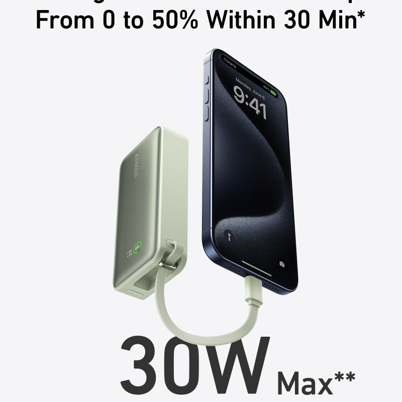 Anker 545 Nano barošanas banka | A1259G61 | 10000 mAh | Zaļa