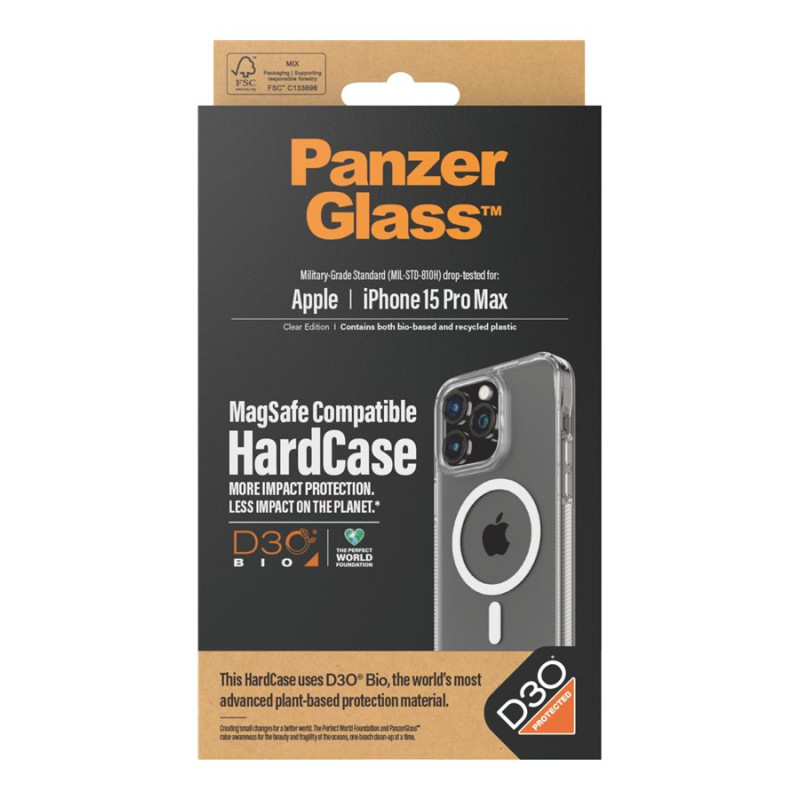 PanzerGlass Aizmugures vāks | Apple | iPhone 15 Pro Max | Termoplastiskais poliuretāns (TPU), D3O Bio | Caurspīdīgs | MagSafe