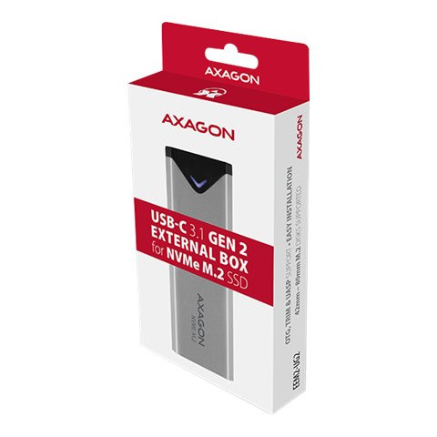 AXAGON External SuperSpeed+ USB-C metal box for M.2 NVMe SSD disks having sizes of up 42 to 80 mm | EEM2-UG2