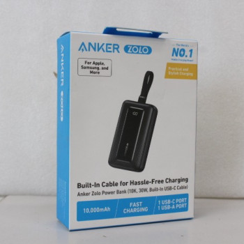 IZPĀRDOŠANA. Anker portatīvais akumulators ar iebūvētu USB-C kabeli | A1688H11 | 10000 mAh | Melns | DEMO