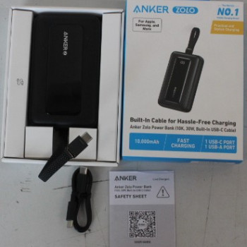 IZPĀRDOŠANA. Anker portatīvais akumulators ar iebūvētu USB-C kabeli | A1688H11 | 10000 mAh | Melns | DEMO