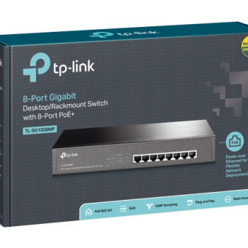 TP-LINK | Switch | TL-SG1008MP | Nenodrošināts | Desktop/Rackmountable | Gigabit Ethernet (vara) porti 8 | PoE+ porti 8 | Barošanas avots Viena | 36 mēnesi
