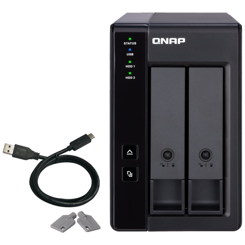 QNAP 2 Bay USB Type-C Direct Attached Storage with Hardware RAID | TR-002 | Micro | 6 GB | Black