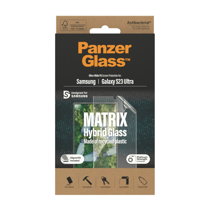 PanzerGlass | Matrix ekrāna aizsargs, Ultra-Wide Fit ar izlīdzināšanas komplektu | Ekrāna aizsargs | Samsung | Galaxy S23 Ultra | Caurspīdīgs