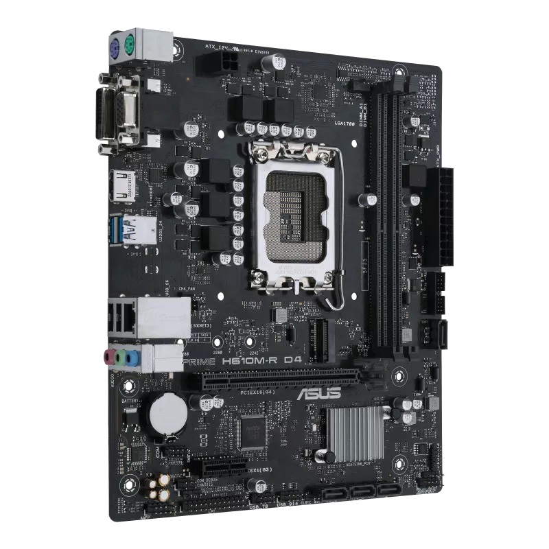 Asus | PRIME H610M-R D4-SI | Procesora saime Intel | Procesora ligzda LGA1700 | DDR4 DIMM | Atmiņas sloti 2 | Atbalstītie cieto disku interfeisi SATA, M.2 | SATA savienotāji 4 | Čipsets Intel H610 | Mic-ATX