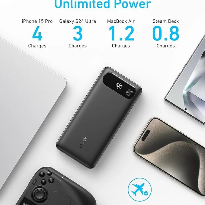 Anker Power Bank 65W | A1383H11 | 20000 mAh | Melns