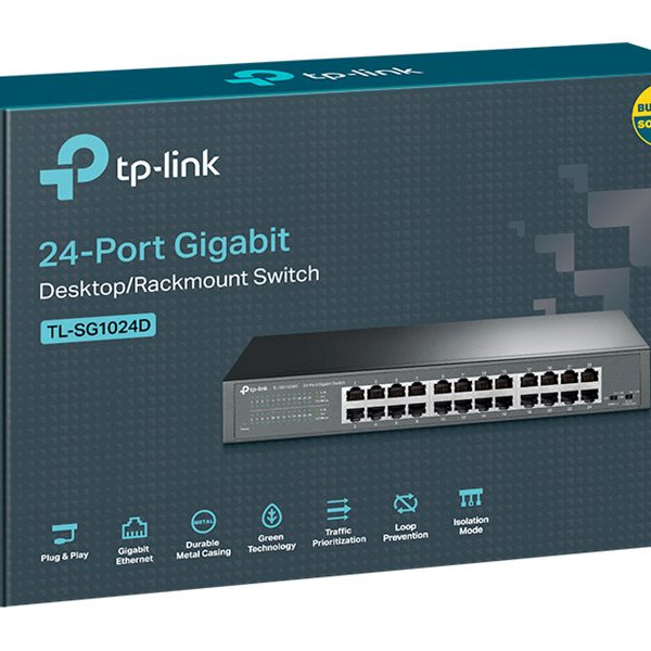 TP-LINK | Switch | TL-SG1024D | Nepārvaldāms | Galda/Rack uzstādāms | Gigabit Ethernet (vara) portu skaits 24 | 36 mēneši