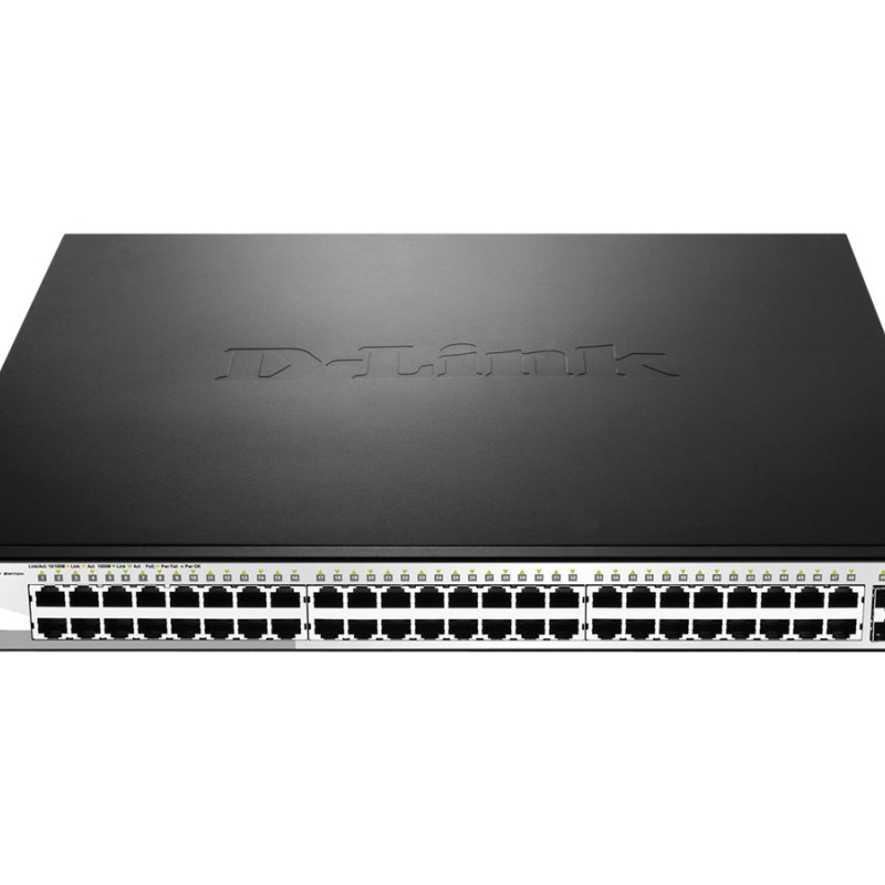 D-Link | Switch | DGS-1210-52MP | Web pārvaldība | Ierīkojams iebūvēšanai statīvā | Gigabit Ethernet (vara) porti 48 | SFP porti 4 | Power over Ethernet (PoE) porti 40 | PoE/PoE+ porti 8 | Barošanas avots: vienots | 24 mēneši