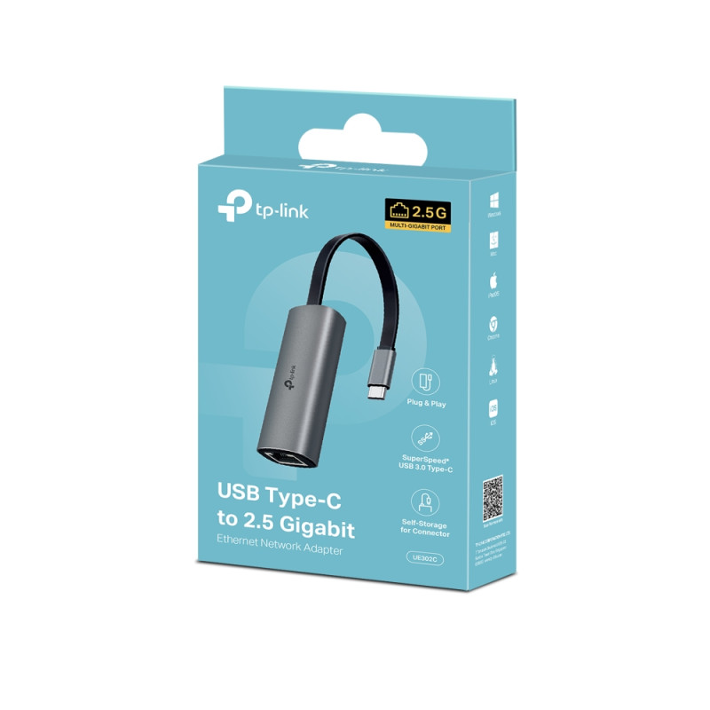 TP-LINK USB Type-C uz 2,5 Gigabitu Ethernet tīkla adapteri | UE310C | Ethernet LAN (RJ-45) porti 1 | MU-MIMO Nē | bez PoE
