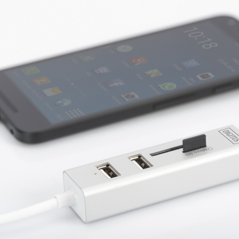 Digitus USB Type-C OTG 3-portu HUB un karšu lasītājs | DA-70243