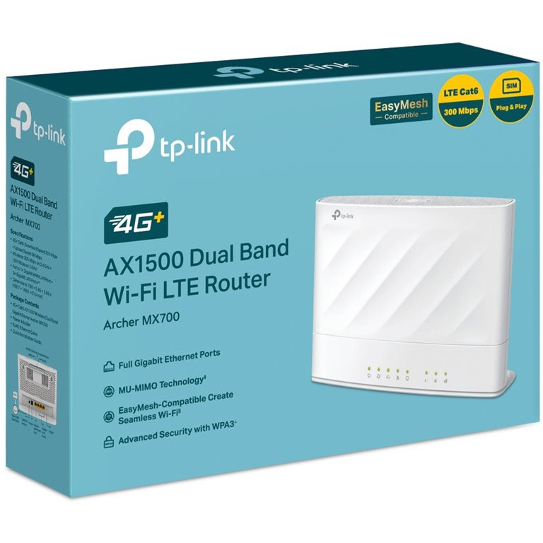TP-LINK Archer MX700 4G+ AX1500 Divjoslu Wi‑Fi LTE maršrutētājs | TP-LINK