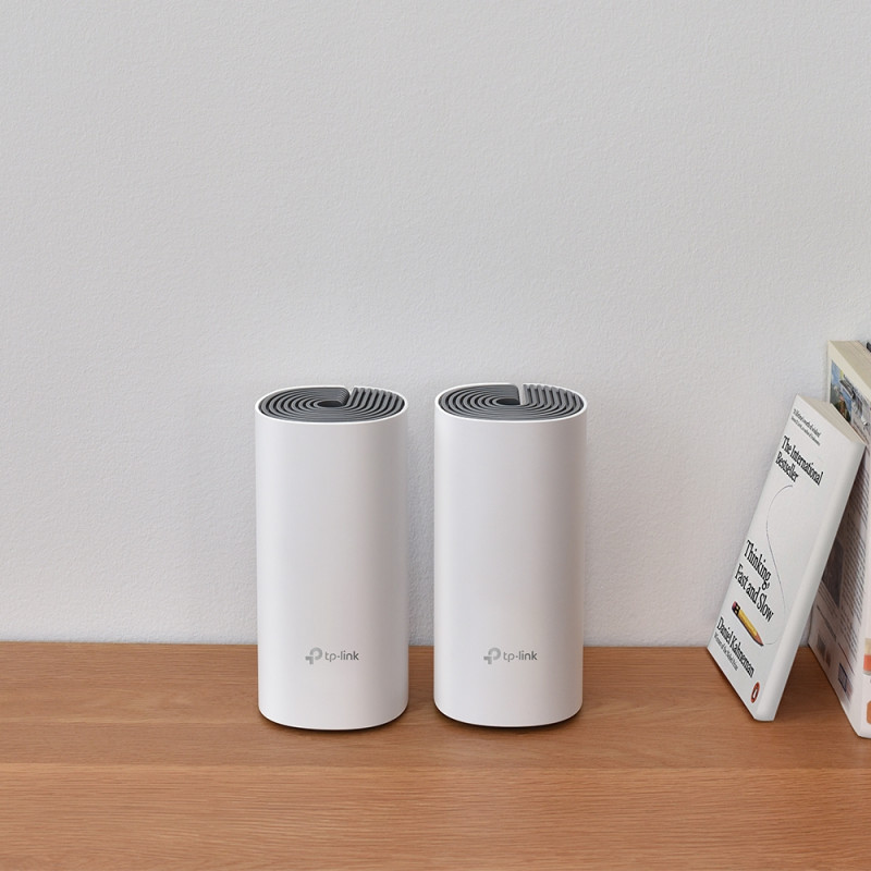 TP-LINK | Whole Home Mesh Wi-Fi System | Deco E4 (3-pack) | 802.11ac | 867+300 Mbit/s | 10/100 Mbit/s | Ethernet LAN (RJ-45) porti 2 | Mesh atbalsts Jā | MU-MIMO Nē | Nav mobila platjosla | Antenas tips 2xIekšējā