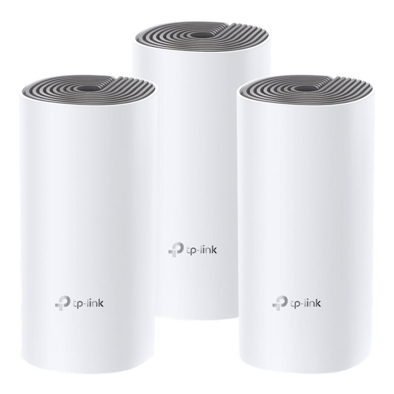 TP-LINK | Whole Home Mesh Wi-Fi System | Deco E4 (3-pack) | 802.11ac | 867+300 Mbit/s | 10/100 Mbit/s | Ethernet LAN (RJ-45) porti 2 | Mesh atbalsts Jā | MU-MIMO Nē | Nav mobila platjosla | Antenas tips 2xIekšējā