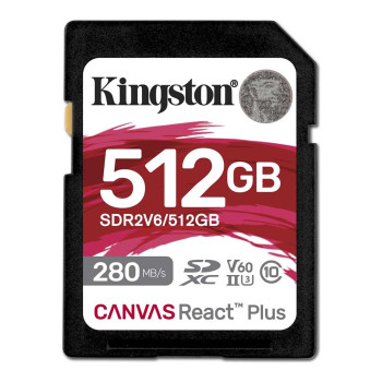 Kingston SDXC II V60 React Plus | SDR2V6/512GB | 512 GB | SDXC | Flash atmiņa klase Class 10, UHS-II, U3, V60