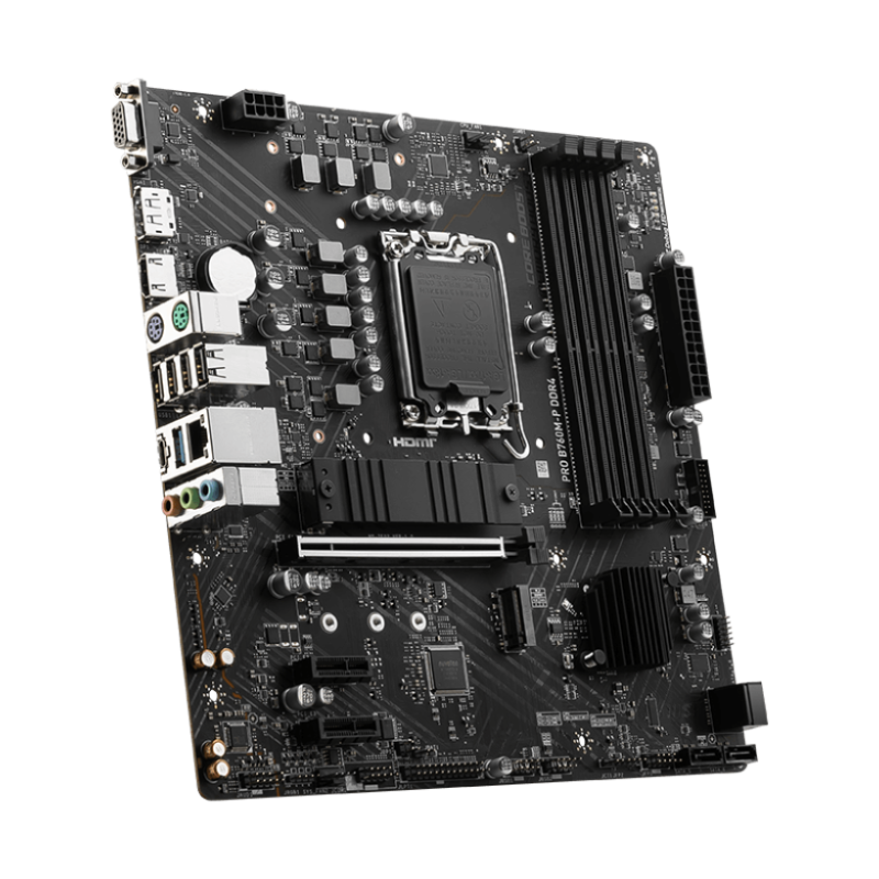MSI | PRO B760M-P DDR4 | Procesoru ģimene Intel | Procesora ligzda LGA1700 | DDR4 DIMM | Atmiņas sloti 4 | Atbalstītie cietā diska interfeisi SATA, M.2 | SATA savienotāji 4 | Čipsets Intel B760 | mATX