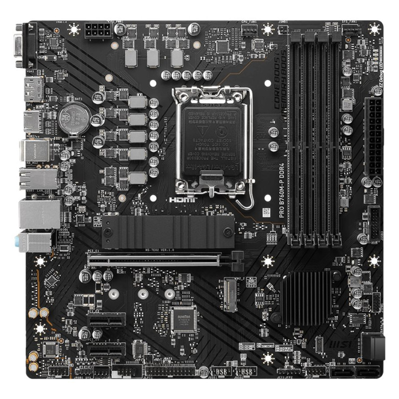 MSI | PRO B760M-P DDR4 | Procesoru ģimene Intel | Procesora ligzda LGA1700 | DDR4 DIMM | Atmiņas sloti 4 | Atbalstītie cietā diska interfeisi SATA, M.2 | SATA savienotāji 4 | Čipsets Intel B760 | mATX