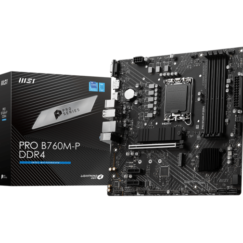 MSI | PRO B760M-P DDR4 | Procesoru ģimene Intel | Procesora ligzda LGA1700 | DDR4 DIMM | Atmiņas sloti 4 | Atbalstītie cietā diska interfeisi SATA, M.2 | SATA savienotāji 4 | Čipsets Intel B760 | mATX