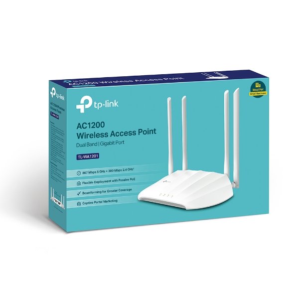 TP-LINK | Access Point | TL-WA1201 | 802.11ac | 2.4GHz/5 GHz | 300+867 Mbit/s | 10/100/1000 Mbit/s | Ethernet LAN (RJ-45) ports 1 | MU-MIMO Jā | bez PoE | Antenas tips 4 fiksētas augstas veiktspējas