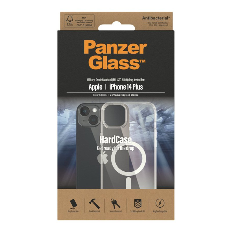 PanzerGlass | HardCase MagSafe saderīgs | Apple | iPhone 14 Plus | Caurspīdīgs | MagSafe saderīgs; Militārā līmeņa standarts; 100% pārstrādāta rāmja materiāls