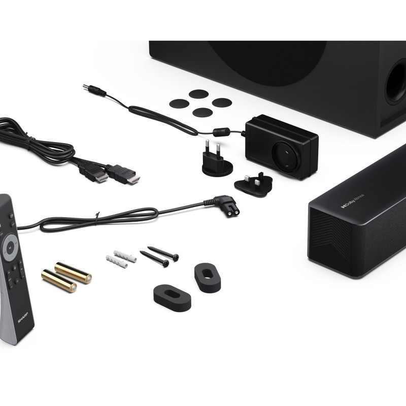 Sharp 2.1 Dolby Atmos/DTS Virtual:X skaņas josla ar plānu bezvadu subvūferi | HT-SBW310 | 330 W | Bluetooth | Bezvadu savienojums | Melna